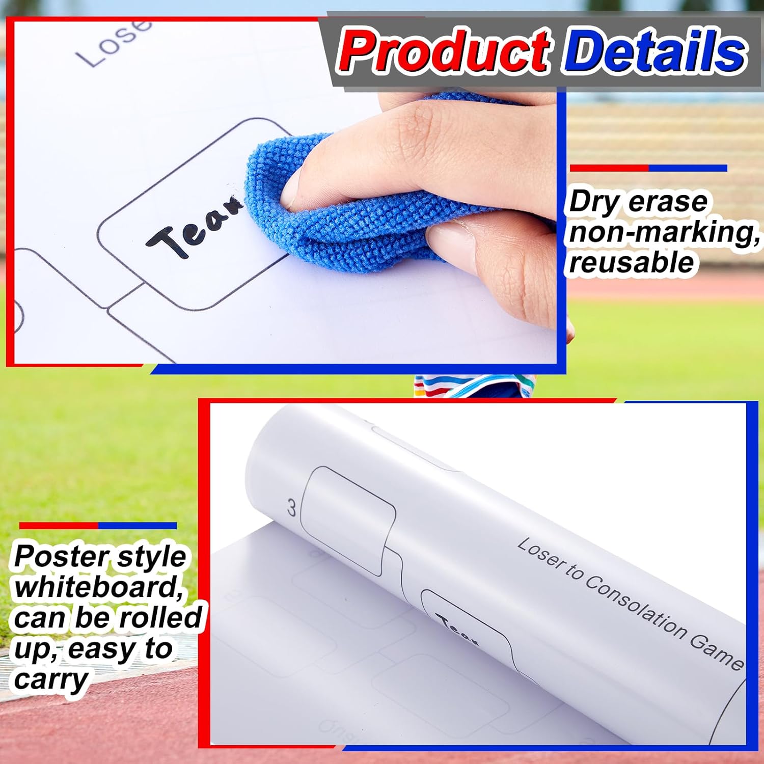16 Team Erasable Tournament Bracket Board 22 x 34 Inch Single Elimination Bracket Chart Large Reusable Blind Draw Dry Erase Board with Marker Pen Cleaning Cloth for Cornhole and Other Games
