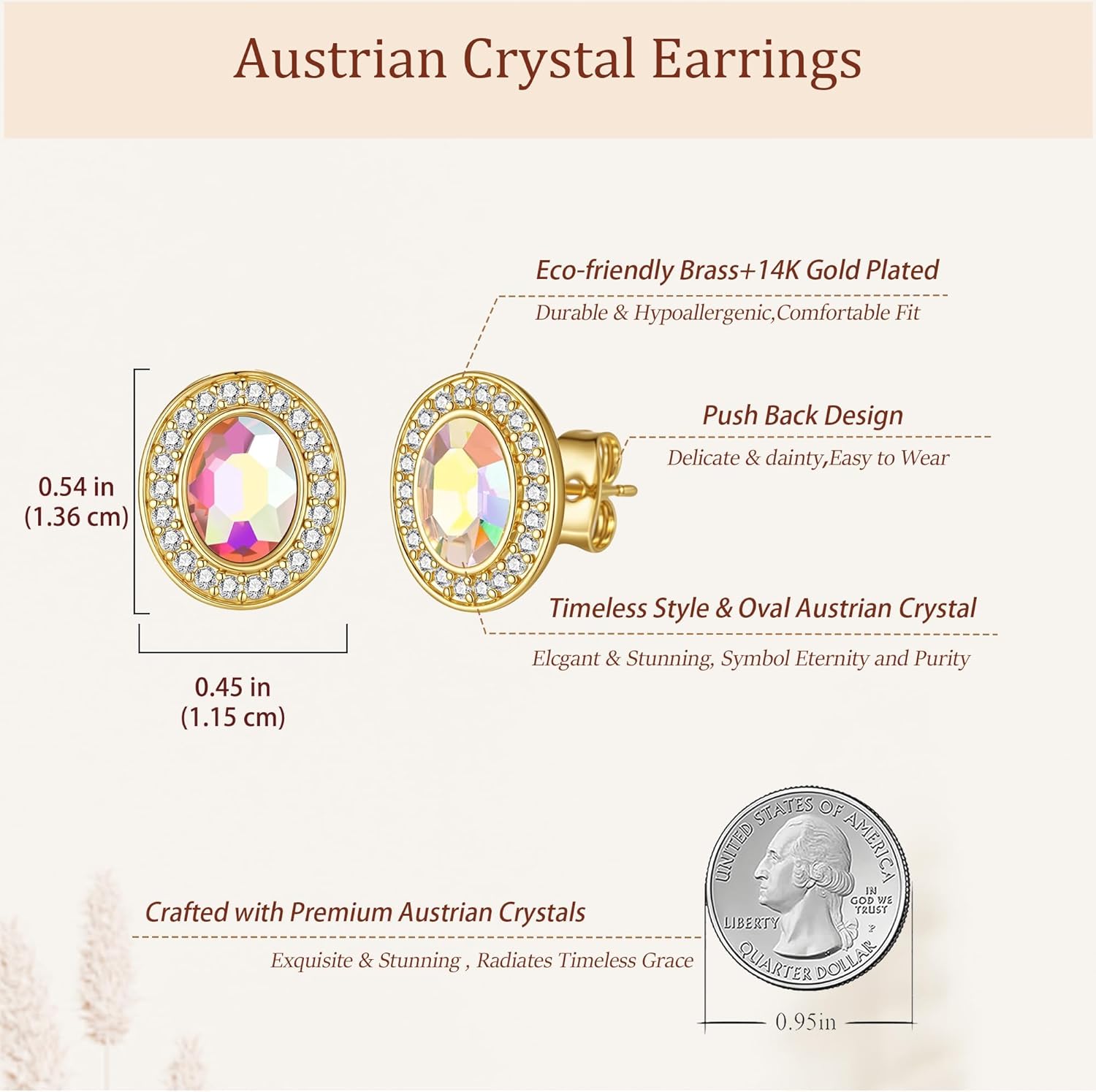 EVEVIC Austrian Crystal Halo Oval Stud Earrings for Women Trendy,14k Gold Plated Hypoallergenic Earring Jewelry Gift - Image 4