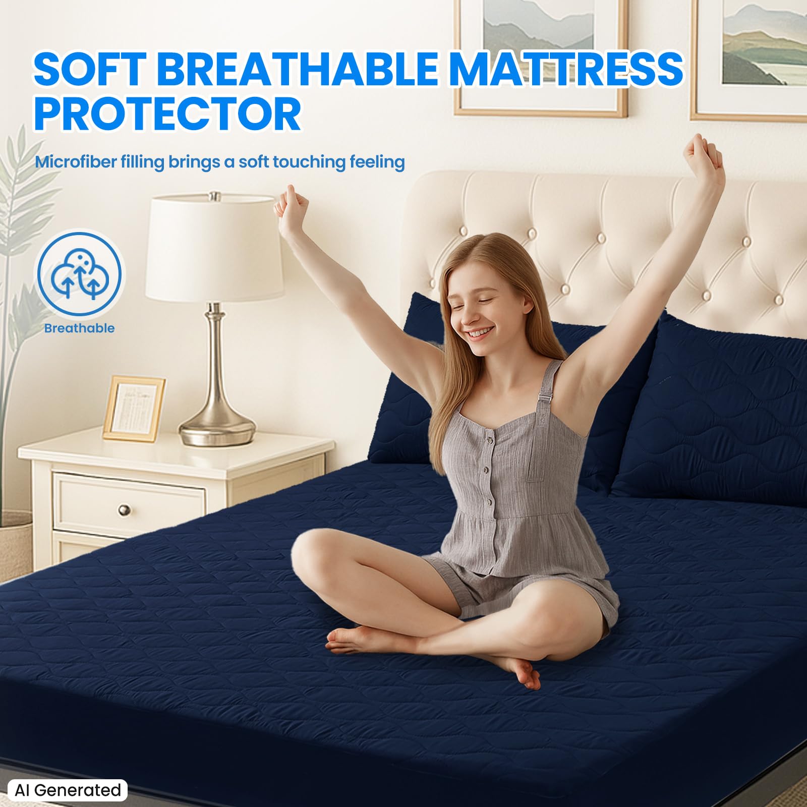 Ystyle Matratzenschoner Wasserdicht 140x200cm, Wasserdicht Atmungsaktive Matratzenbezug, Tiefe Tasche Matratzenbezug Dehnt Sich Bis Zu 30 cm, Rundumbezug Elastisch Matratzenschutz, Navy
