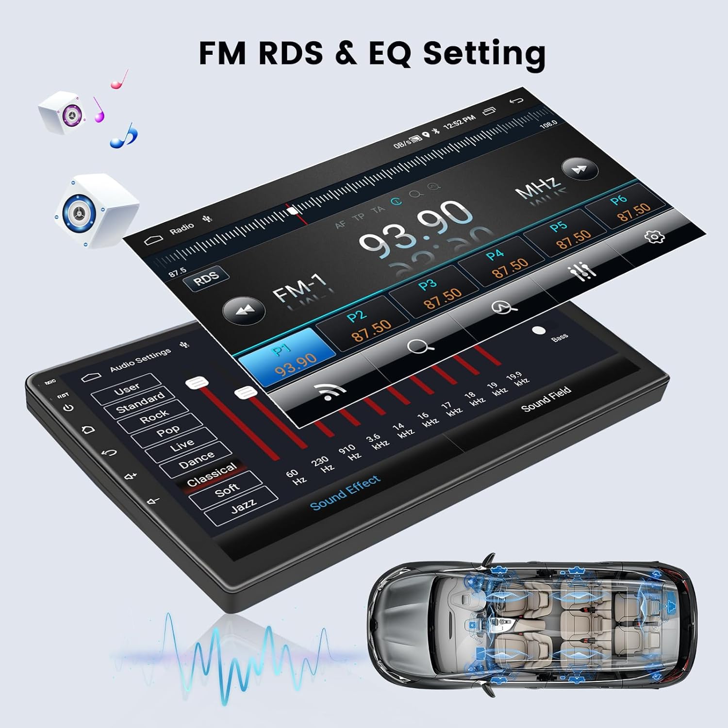 Hikity Android Car Stereo for Dodge Caliber PM 2009 2010 2011 2012 2013 Radio 2+64G 9 Inch Touchscreen Car Radio Carplay Android Auto Support GPS Navigation WiFi Bluetooth FM EQ Backup Camera