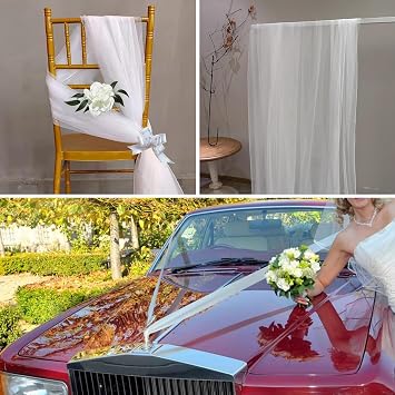 Artificial Wedding Car Decorations Kit with Suction Cups - White Rose Flowers, Bouquet, Ribbon Set