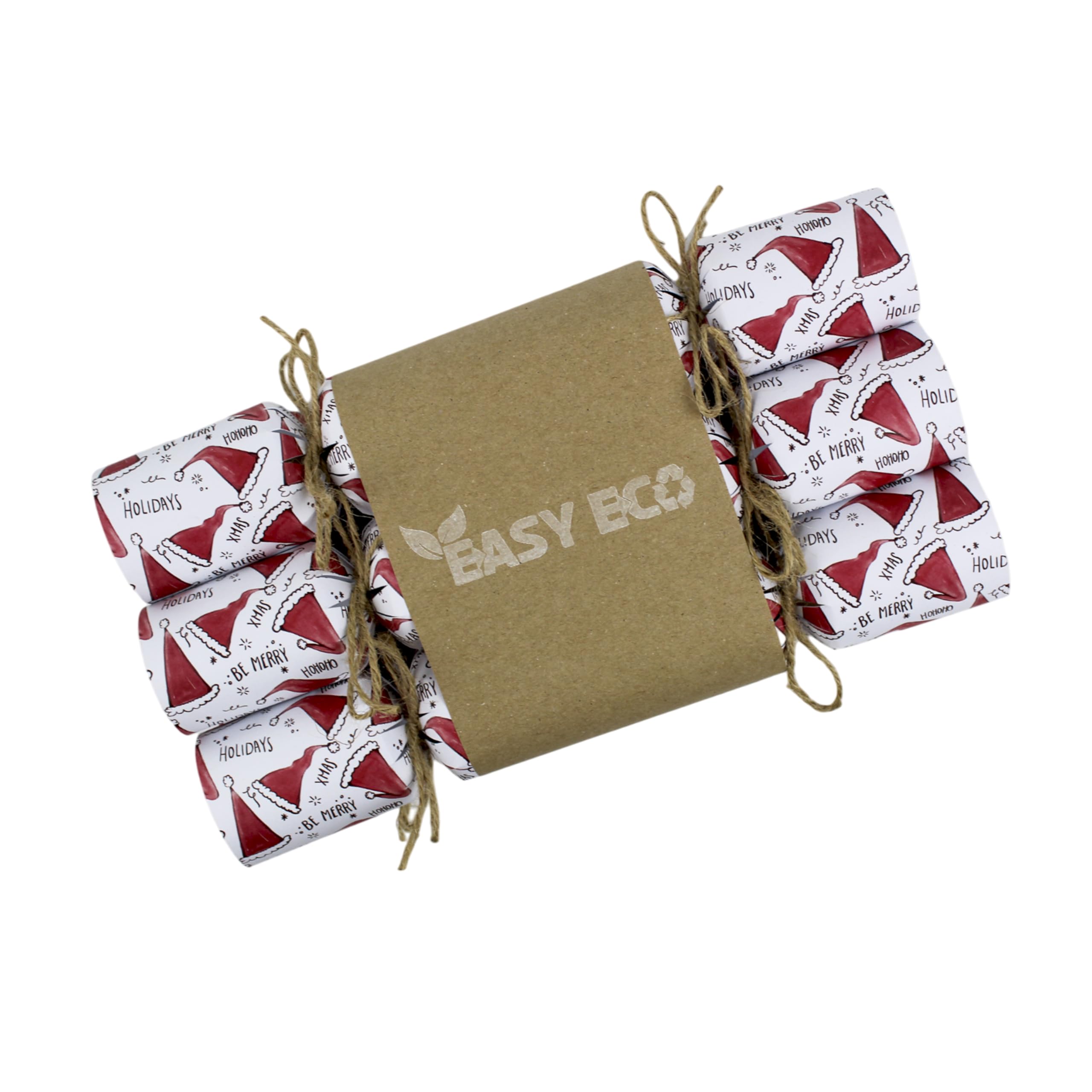 Recycled Paper Eco-Friendly Christmas Crackers Plastic Free - Santa Hats Christmas Table Decorations - Wildflower Seeds Xmas