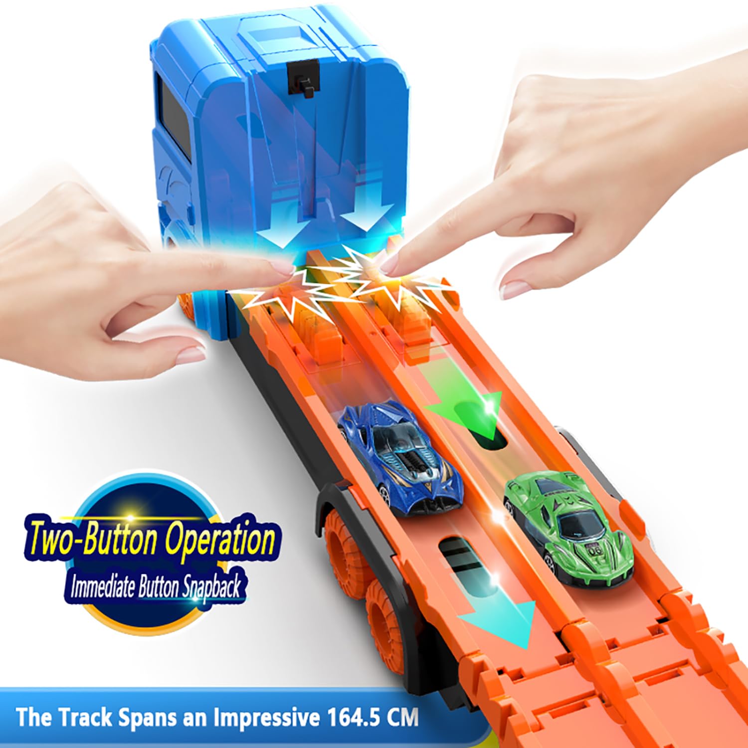 Camion Jouet avec 8 Voitures,Voiture Jouet pour Enfants de 3,4,5,6,7,8+Ans,Garage,Camion de Transporteur Portable et Pliable avec Circuit de Course de 61 Pouces,Cadeau d'anniversaire Noël pour Garçons