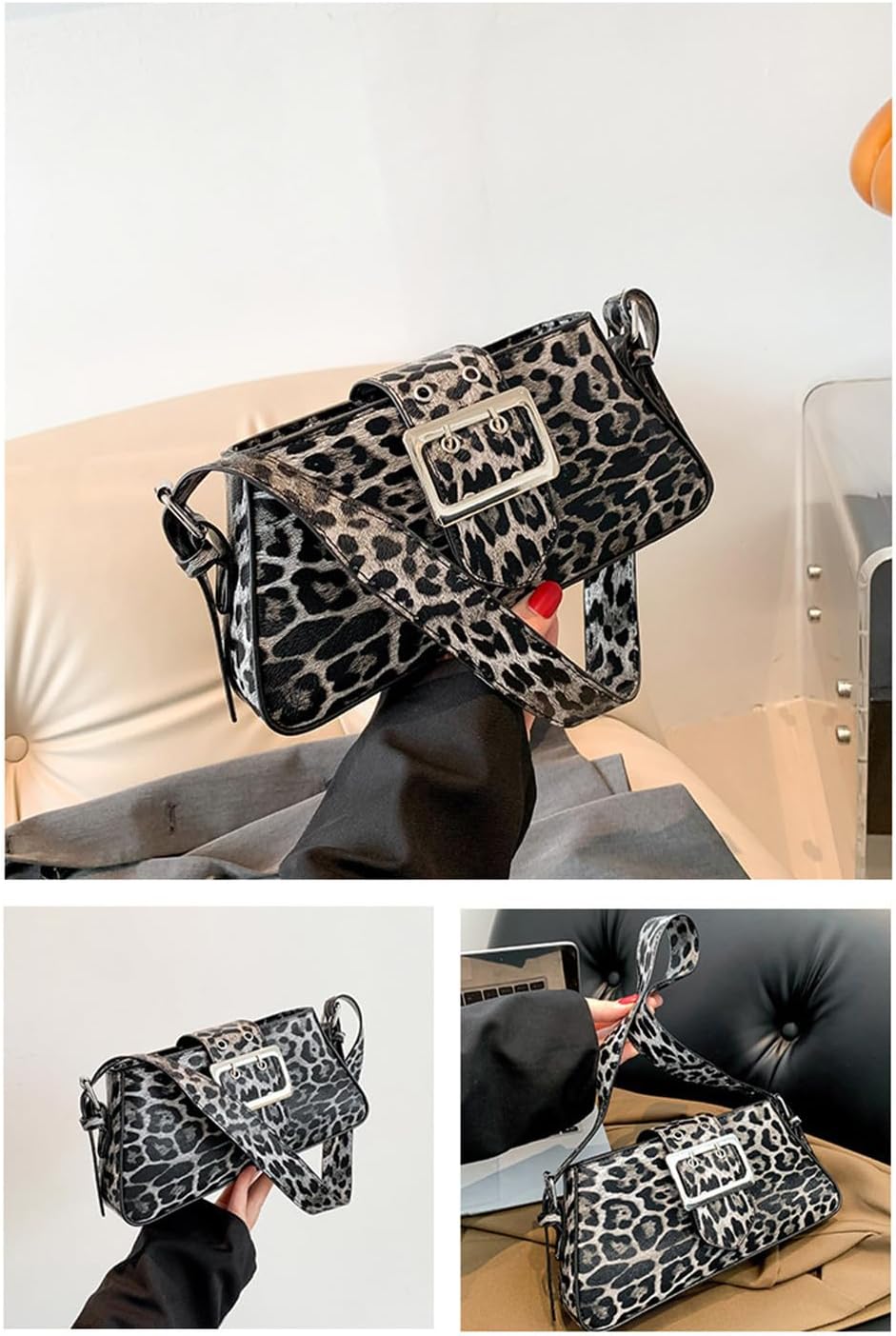 Leopard Print Shoulder Bag Cheetah Print Hobo Handbag Women Leather Vintage Clutch Handbag Purse | Vintage - Image 4