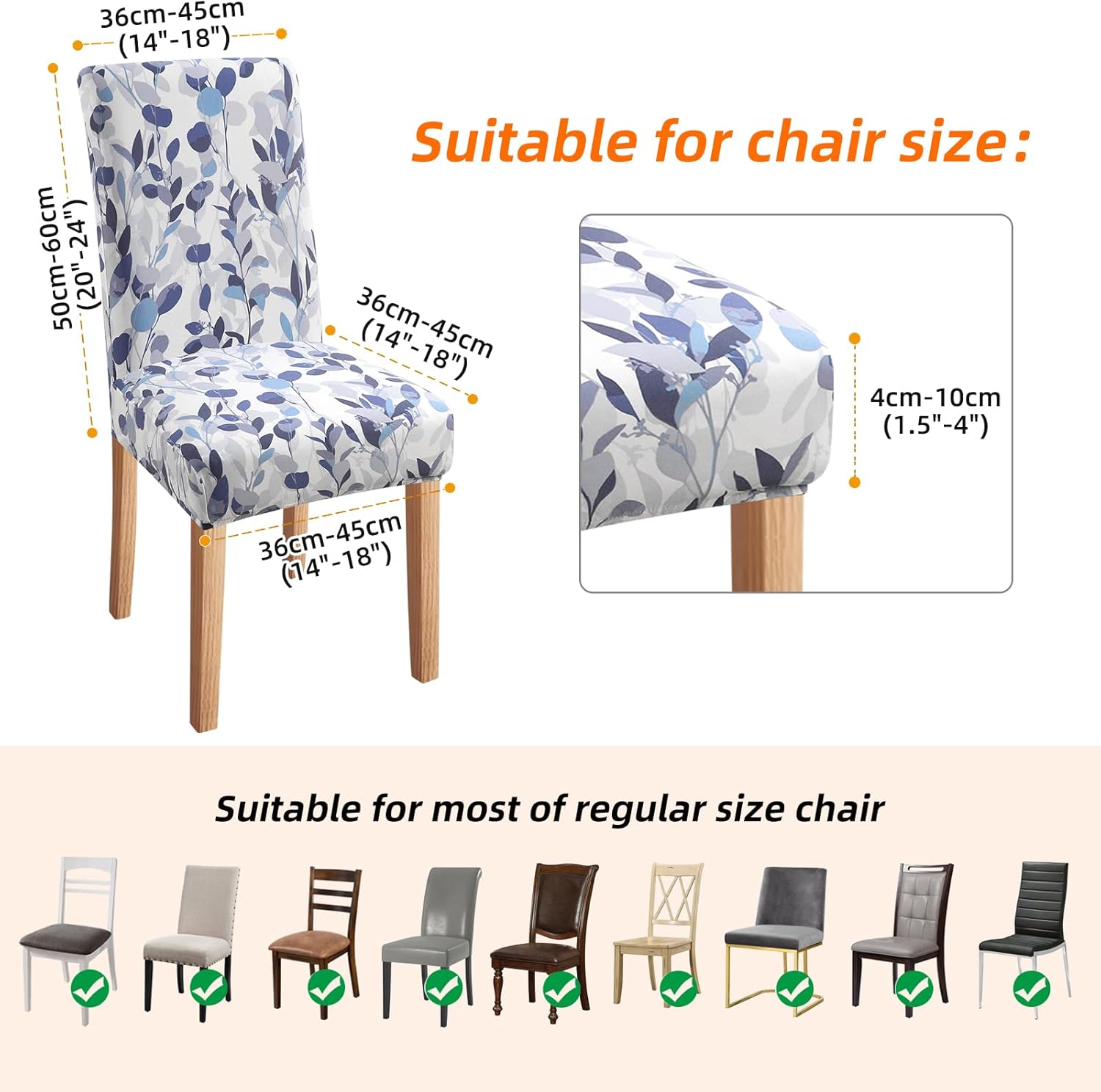 Fuloon Chair Covers for Dining Room 6 Pack, Printed Stretch Dining Slipcovers, Washable Kitchen Slip Covers for Parson Chair, Watercolor Leaves Printed, Set of 6