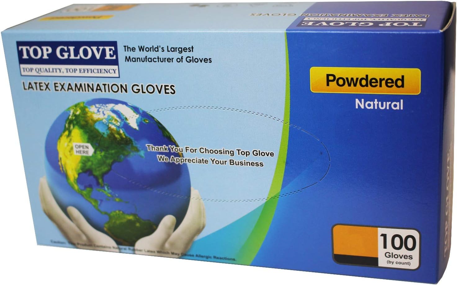 Top Glove Lightly Powdered Disposable Latex Gloves - AQL 1.5 - Box of 100 (Small)