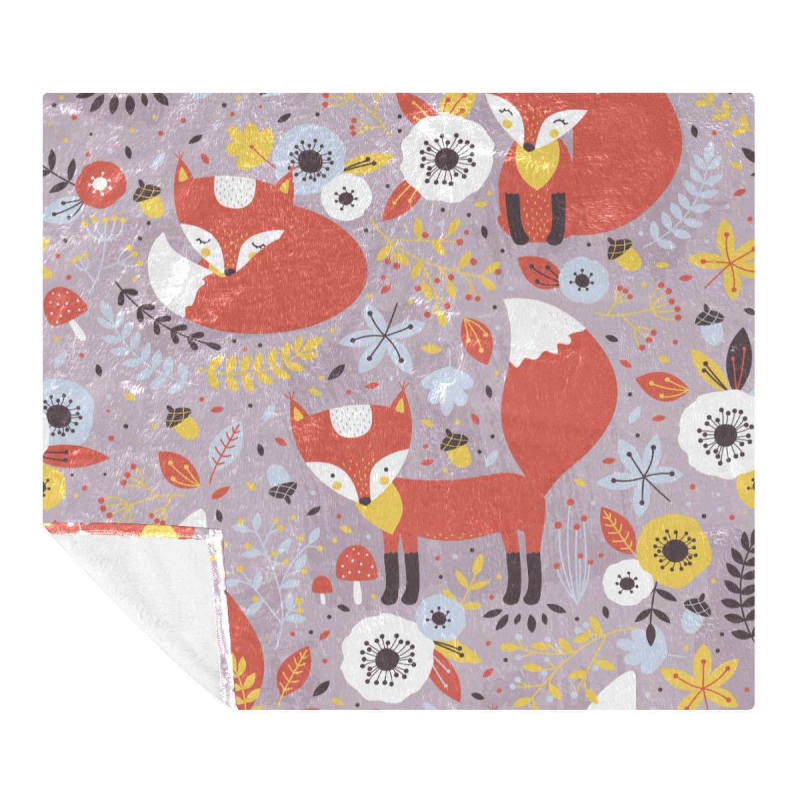 Couverture pour lit et voyage motif renards plaid polaire 150x200cm