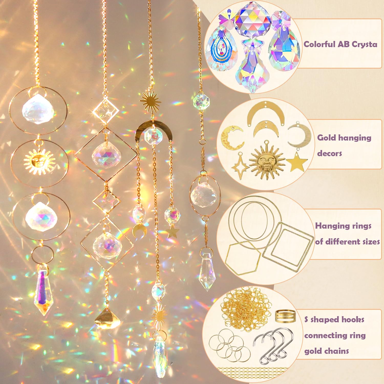 Kit DIY Attrape-soleil Sirène - 370 Pièces Pour Créer 10 Suncatchers En Cristal - Décoration Fenêtre, Jardin, Intérieur - Idéal Pour Adultes Débutants