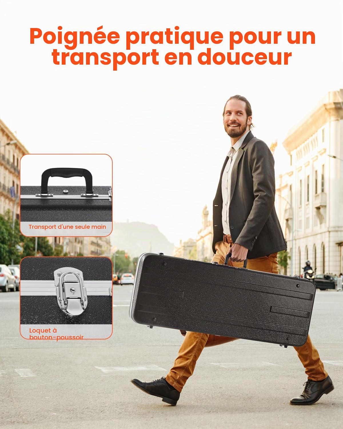 VEVOR Étui Guitare Électrique Rigide Rectangulaire 1050 mm avec Verrouillage à Clés, Poignée, Rembourrage en ABS, Doublure Douce, Résistants à l'eau, pour Guitares Électriques de 39 po 99 cm, Noir