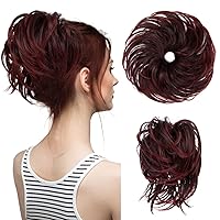 Vista 8 de CJL HAIR - Extensión de cabello sintético tipo coletero de chongo desordenado, rizado, con colas rectas, para mujeres, marrón oscuro