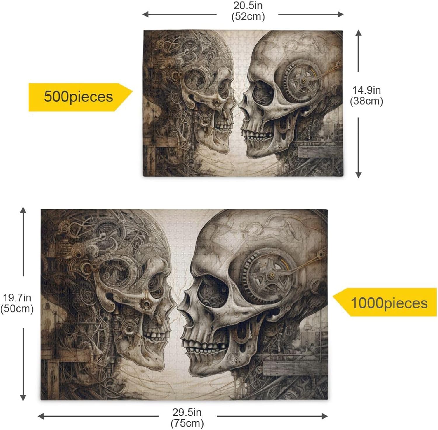 Steampunk Skulls Jigsaw Puzzles 1000 Pieces for Adults - Wooden & Paper Pressed with Alphabetic Sorting – Zigsaw Puzzle Ideal for Gifting and Leisure Time