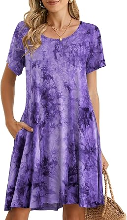 BELAROI Womens Summer Casual T Shirt Dress Loose Swing Tunic Dress Short Sleeve Sundress with Pockets