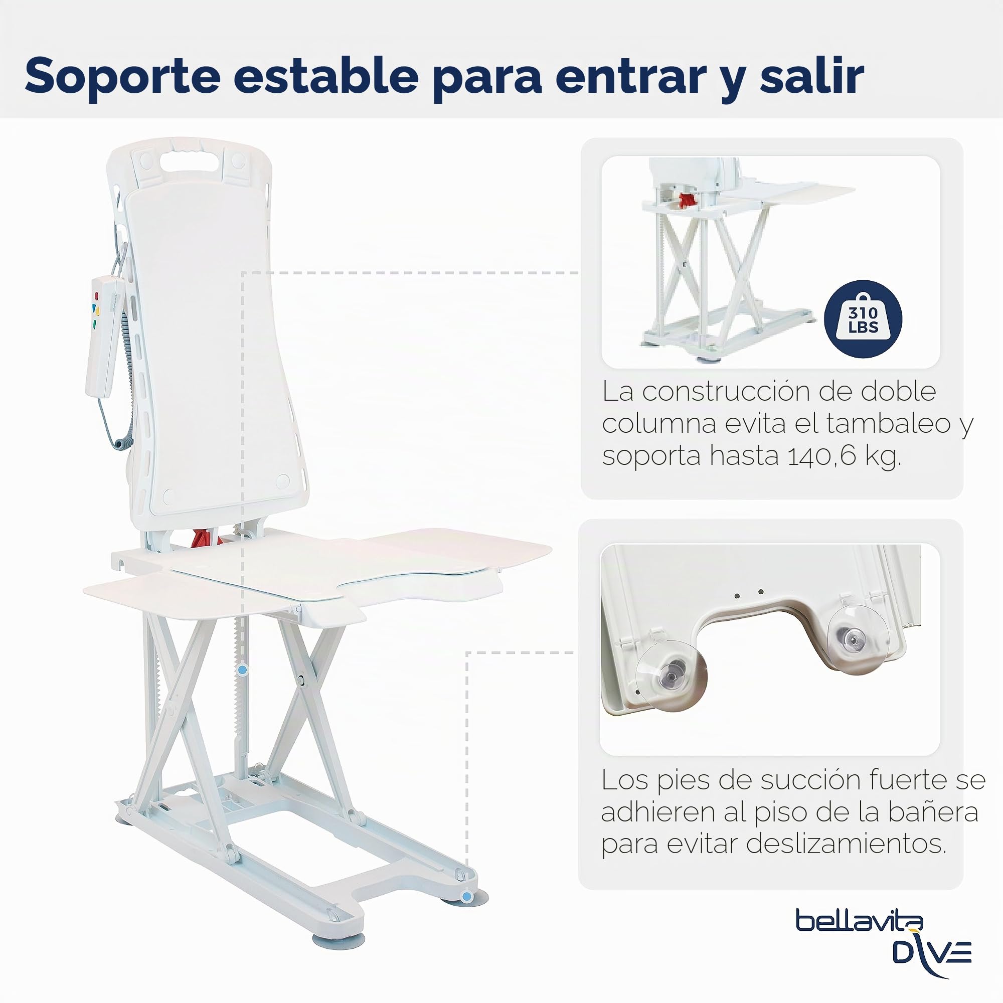 Drive Medical Bellavita Auto - Silla de bañera elevadora, Color Blanco