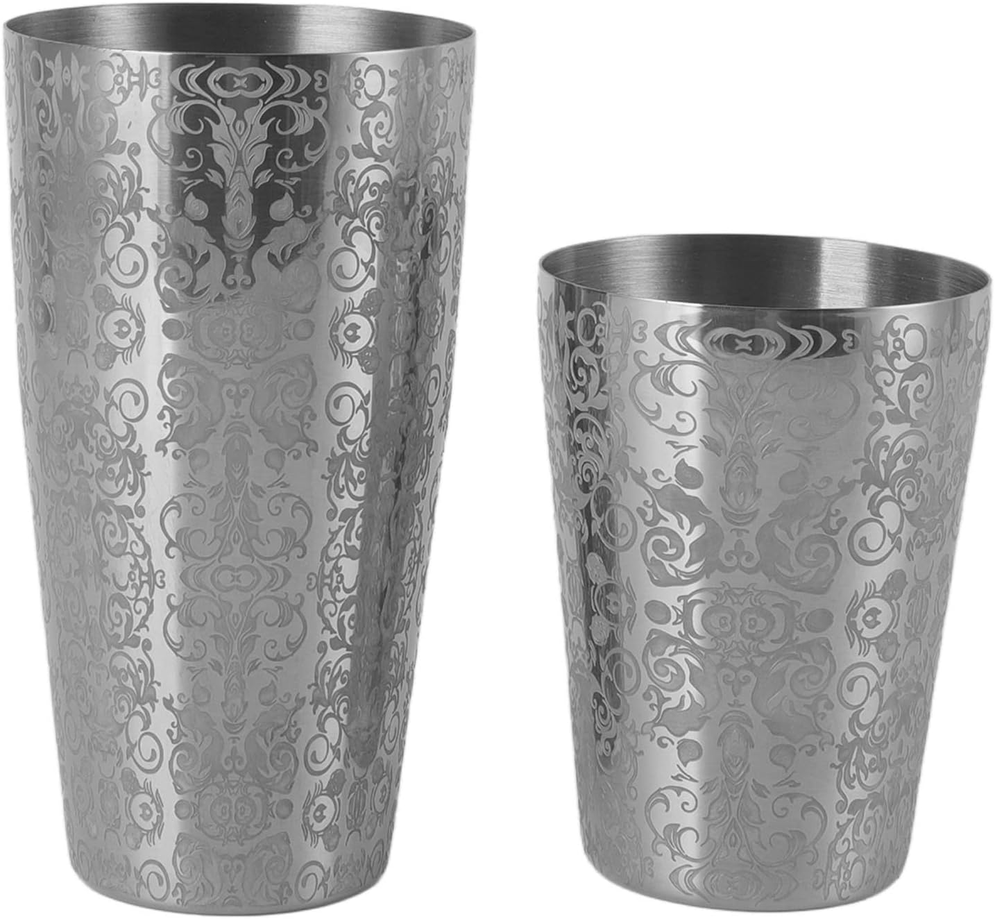 Stainless Steel Cocktail Shaker Engraved Martini Shaker Silver Japanese Boston Bar Mixer for Home and Professional Use (Bottomless)
