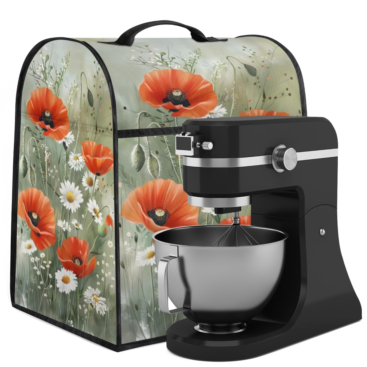 Coffee Maker Cover Daisy Poppy Flower Kitchen Appliance Covers Small Appliance Covers Blender Cover Juicer Cover Dust Covers for Kitchen Appliances with Top Handle and Pockets,Washable,B830