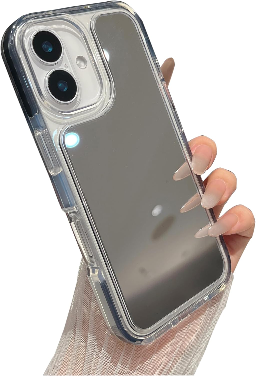 ZTOFERA Mirror Case for iPhone 16, Mirror for Girls Women Makeup, Cute Glossy Hard Back & Soft Edge Extra Protection Anti-Drop Shockproof Phone Cover for iPhone 16-Black