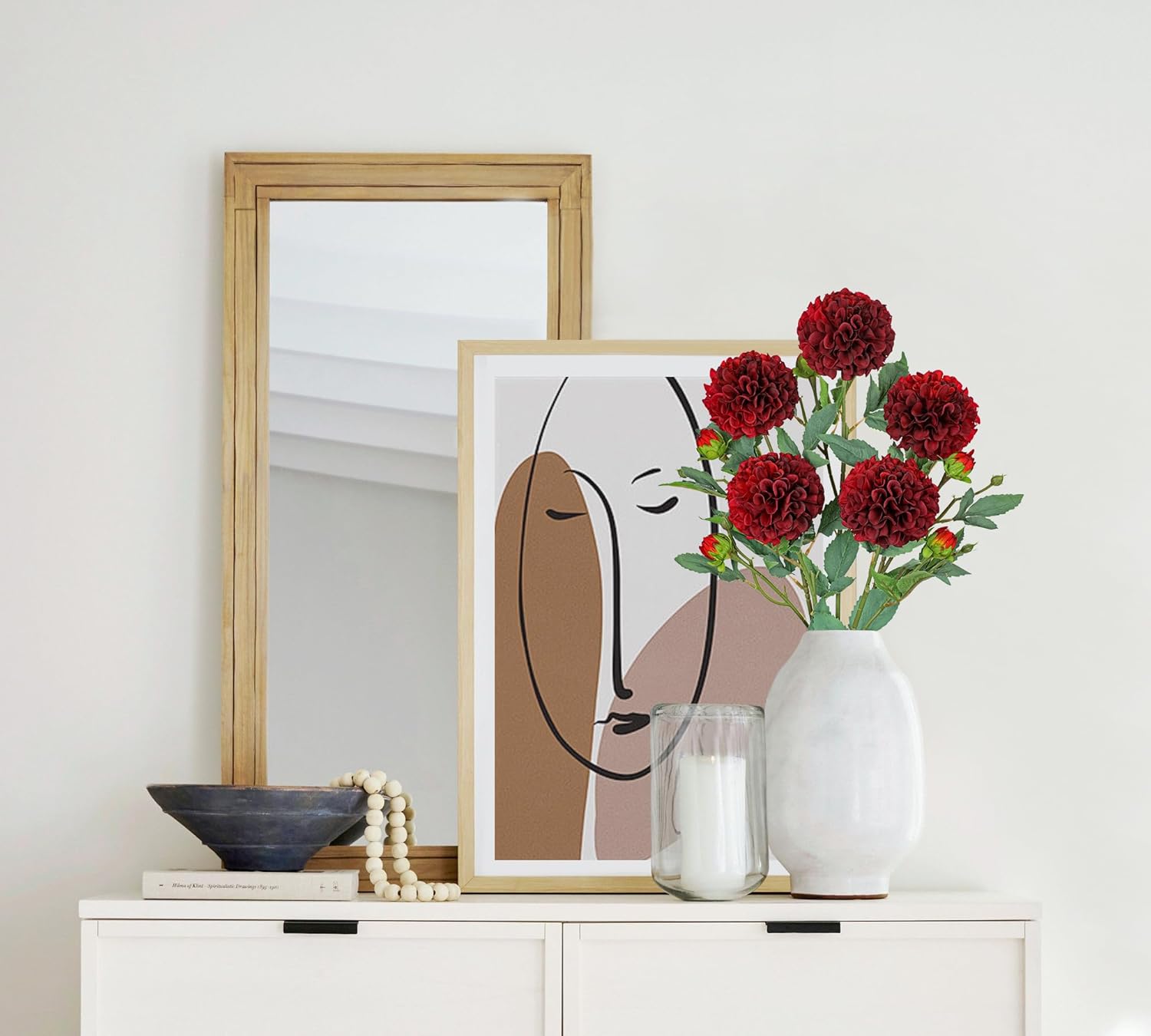 Hollyone 5PCS Dahlia Fall Flowers Artificial for Decoration 24.8" Red Fake Ball Dahlias Autumn Silk Flowers Arrangements Faux Roses Flower with Stems Bouquets Centerpieces Fall Decorations for Home - Image 5