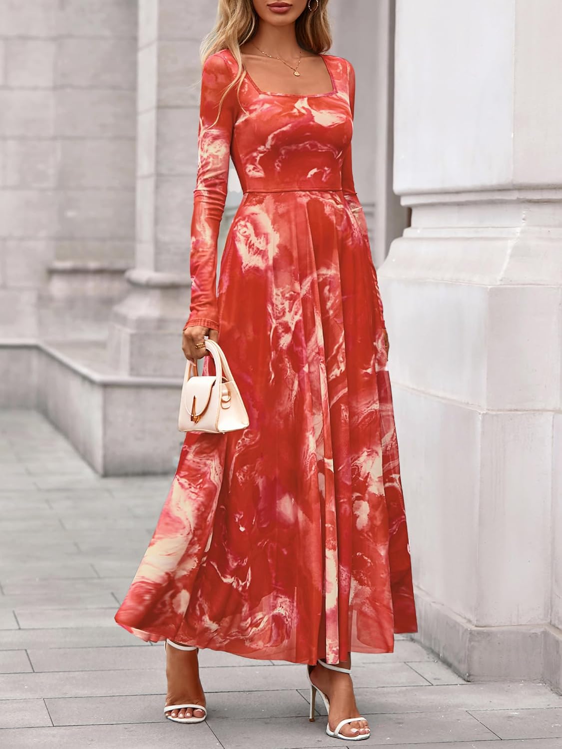 BTFBM Women Maxi Dress Spring 2026 Fashion Elegant Long Sleeve Square Neck Floral Print Party Club Wedding Guest Dresses - Image 6