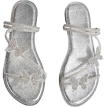 OYOANGLE Womens Rhinestone Sandals Sparkly Butterfly Strappy Flat Sandals Open Toe Elegant Dress Slides Sandals