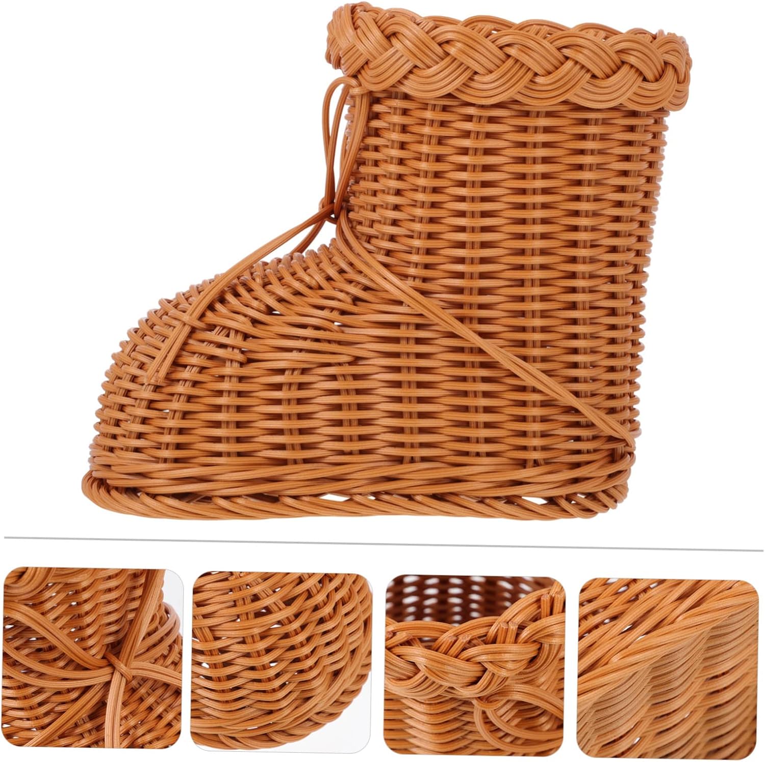 Zerodeko Imitation Rattan Woven Storage Basket Flower Holder Creative Tea Color Design Decorative Household Organizer for Home and Christmas Decoration