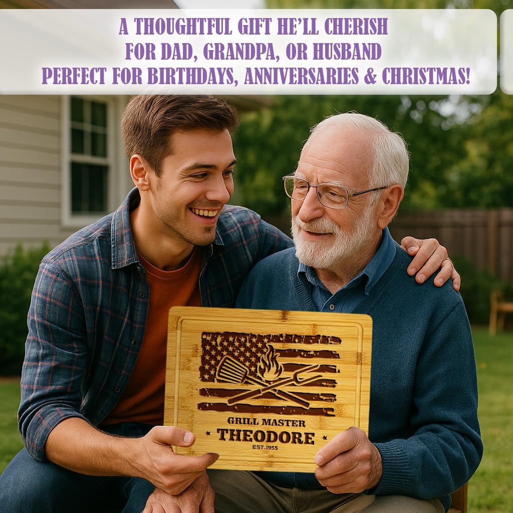 Personalized Veteran Gift, Patriotic Cutting Board – Custom Engraved Wooden Board with American Flag & Eagle Design – Military Gift, BBQ Grill Master Gift, Birthday, Christmas Gifts for Men