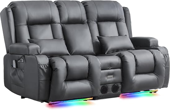 URRED Power Loveseat Recliner Sofa with Massage and Heat,Ash Gray