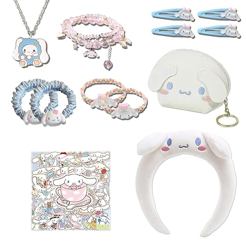 LMYILIO Kawaii Hair Accessories Set Include Nice Bracelet,Headband, Hair Band, Hair Ties, Hair Clips, Cute Purse, Stickers and Necklace(Blue and Pink)