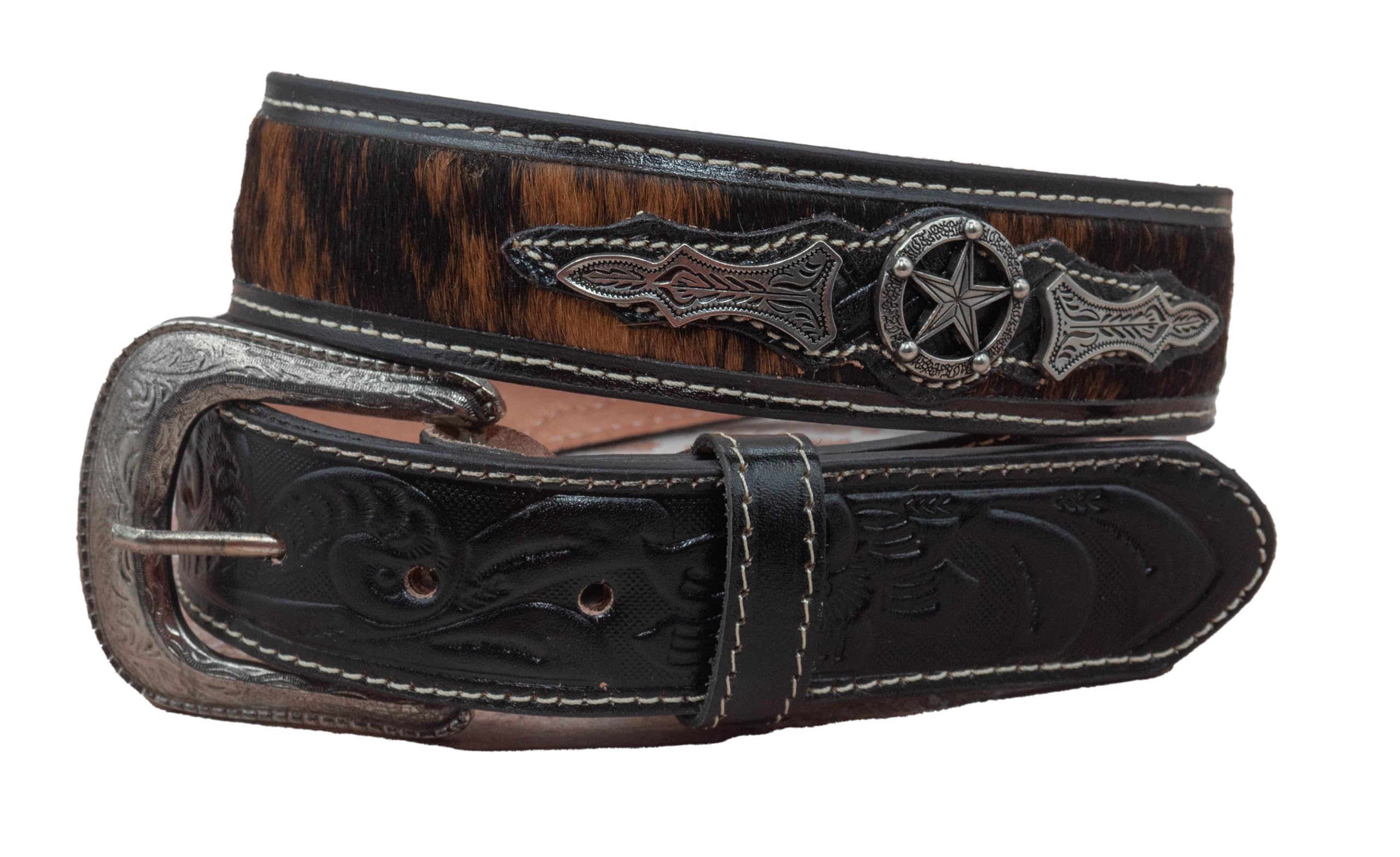 Fiesta Brands Men's Natural Hairy Leather Western Belt Cowboy Belt for Texas Men Country Style Fajas Vaqueras para Hombre