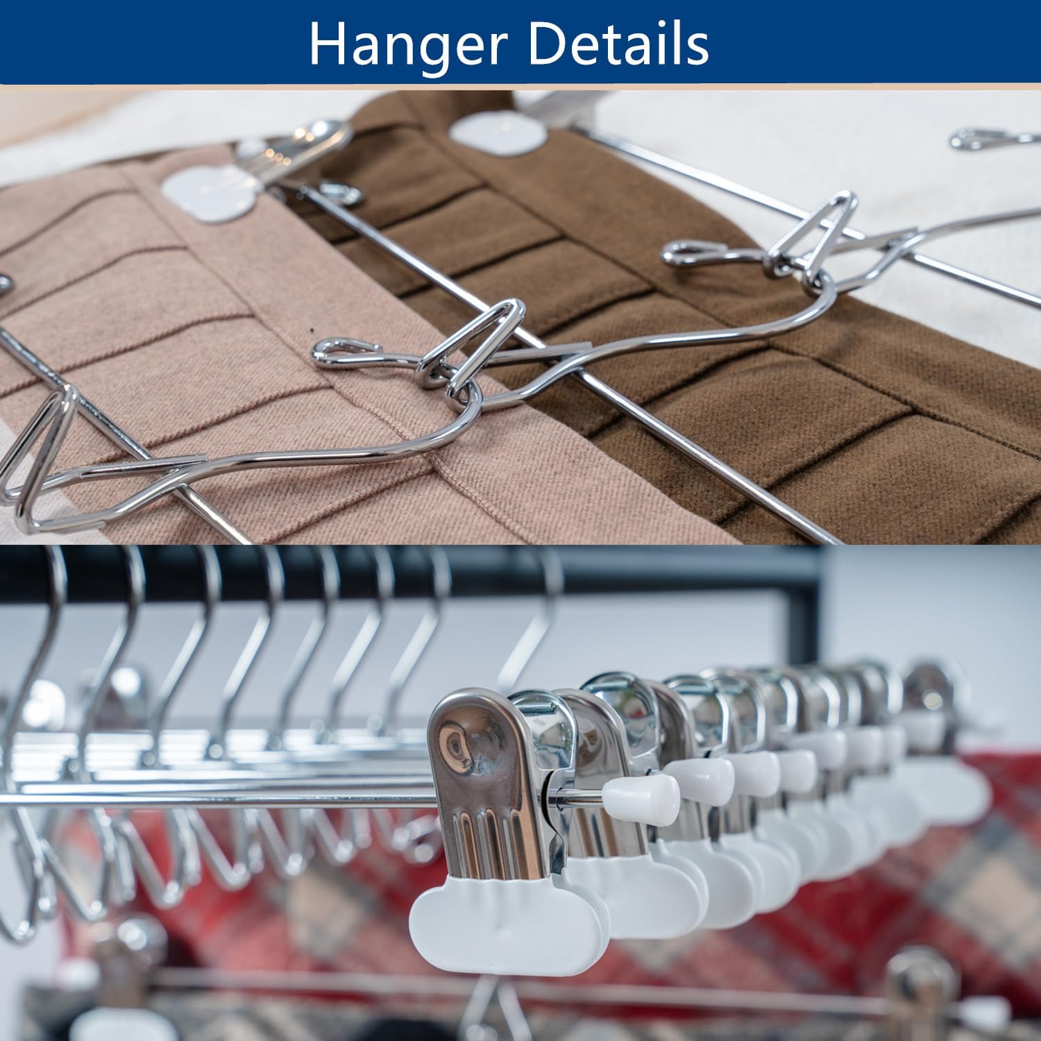 13 Inch White Heavy Duty Add-on Stackable Metal Hanger for Trousers Pants Skirt with Extra Strong Clips Pack of 20