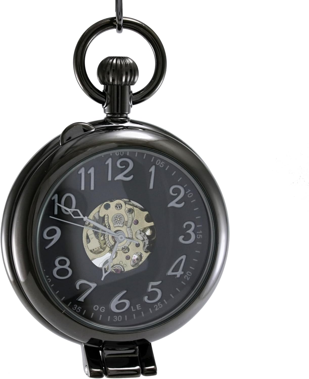 OGLE Waterproof Silver Magnifier Luminous Chain Fob Self Winding Automatic Skeleton Half Hunters Mechanical Pocket Watch