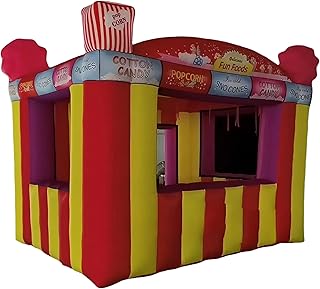 Orange Inflatable Concessions Stand Tent Portable Carnival Food Stand Popcorn Ice Cream Booth with Blower & 3 Serving Windows & 1 Door for Outdoor Promotion (Orange, 16x10ft)