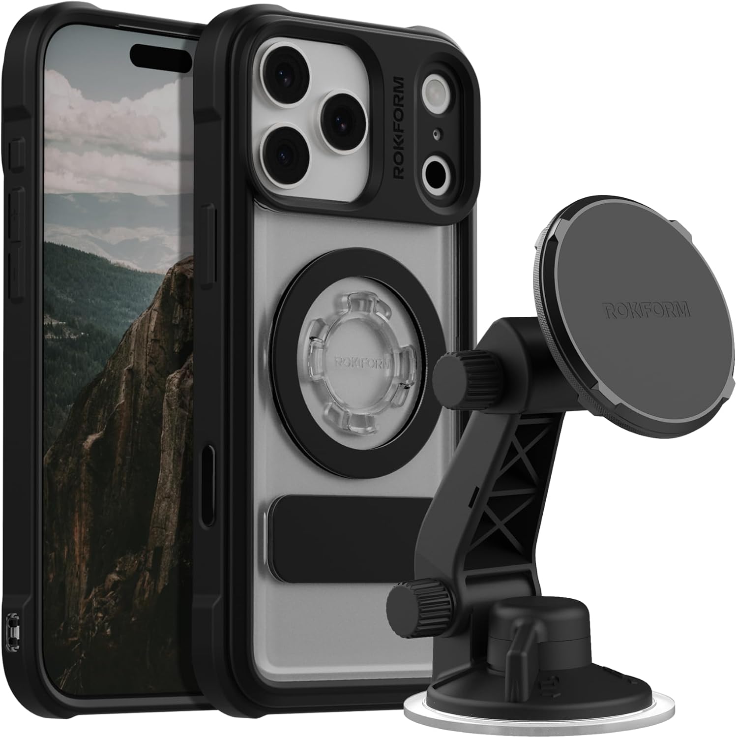 Rokform iPhone 17 Pro Max Crystal Case + Magnetic Windshield Suction Phone Mount