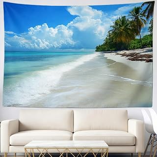 Tapisserie Meeresstrand Wandteppich 230 x 180 cm Wandbehang Grün Wanddeko Wohnzimmer Wohnheim Schlafzimmer