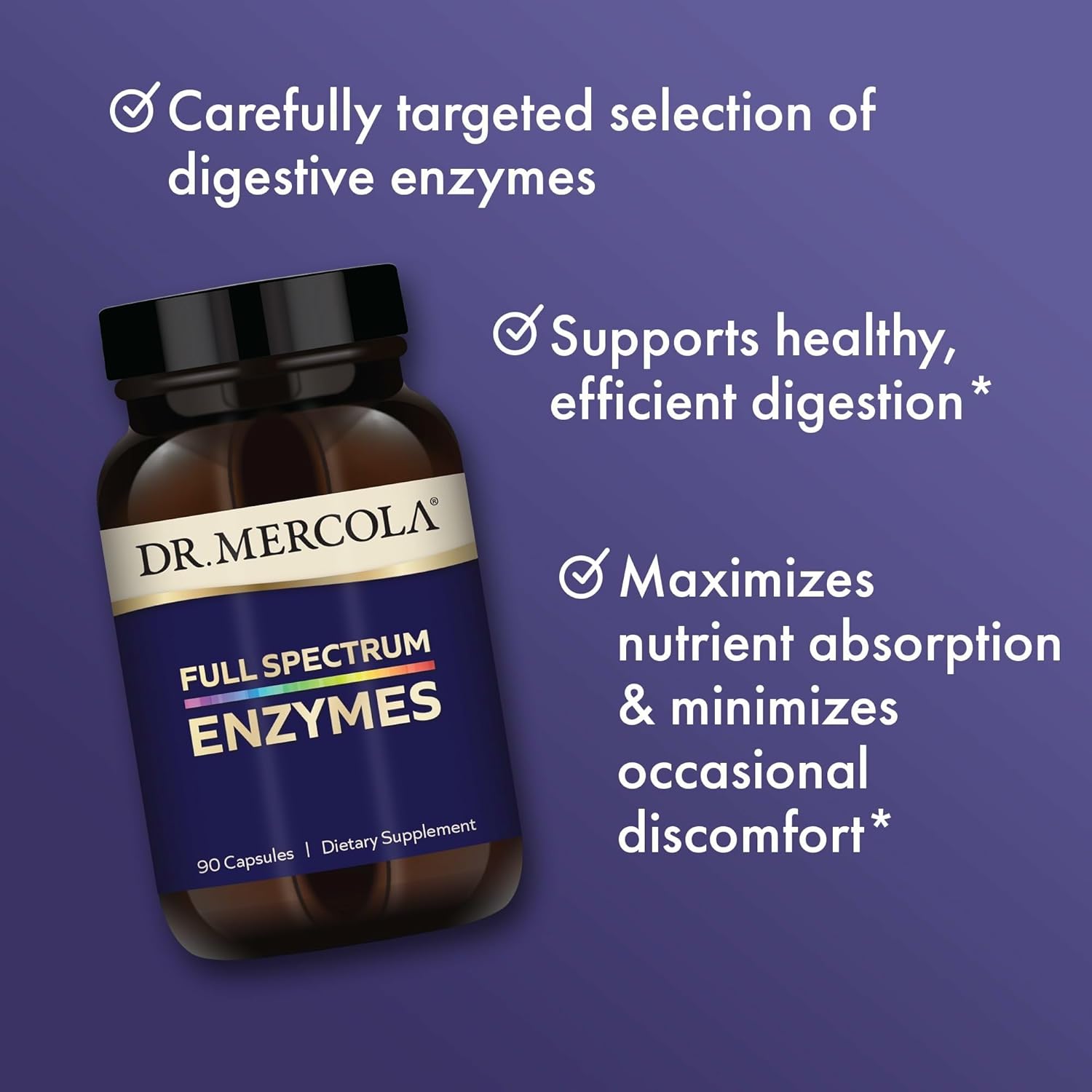 Dr. Mercola Full Spectrum Enzymes - 22 Different Enzymes - Supports Digestive & Immune Health - Helps Digest Carbohydrates, Fats & Proteins - Non-GMO, Gluten-Free & Soy-Free - 90 Capsules (3 Pack)