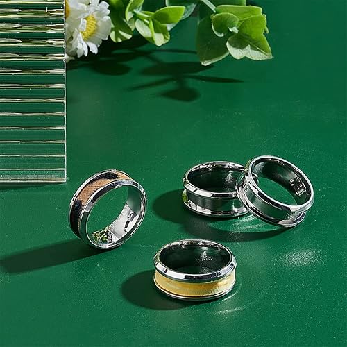 Miniatura 3 de UNICRAFTALE 12 anillos de dedo ranurados de acero inoxidable tamaño 7 con bolsas de terciopelo, anillo de núcleo en blanco, anillo de metal