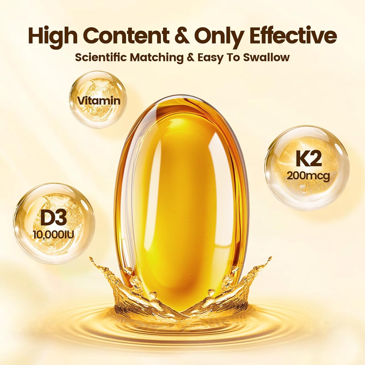 VivoNu Vitamin D3 K2 10000 IU with MK7-300 Virgin Coconut Oil Softgels, 2 in 1 Vitamins D & K Complex | Vitamina D3 con K2 ((180 capsules/1Bag))