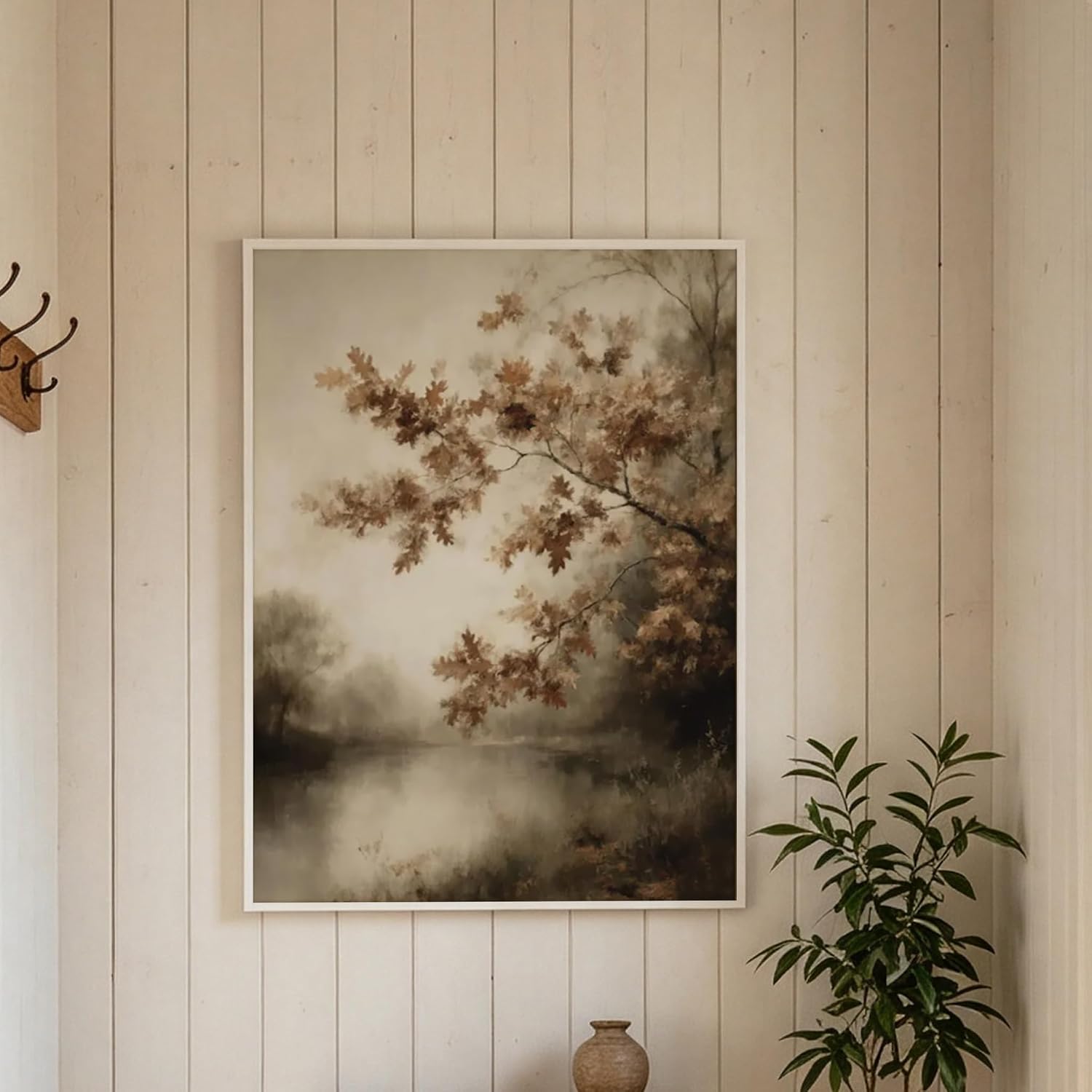 Vintage Autumn Oak Tree Canvas Print Neutral Fall Wall Art Unframed image 3