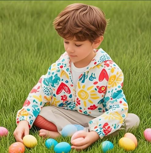 TUIJI Toddler Boys Girls Cartoon Print Zip Jacket Hooded Trench Lightweight Kids Coats Windbreaker Outdoor Cute Dust Coats(Style13,12-18 Months)