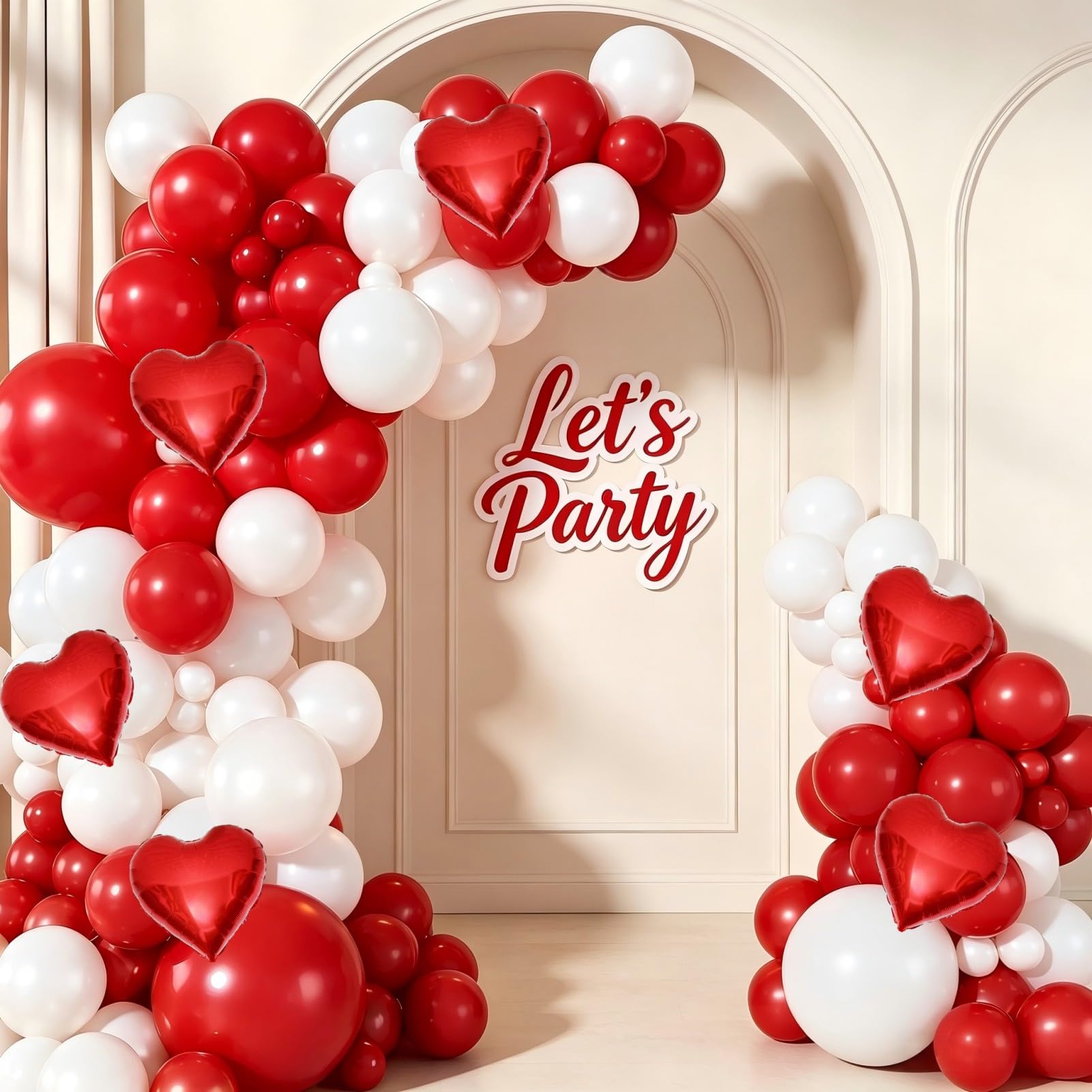 Red White Balloon Garland Arch Kit, 160Pcs Red and White Balloons with Heart Foil Balloons for Romantic Wedding Birthday Party Bridal Shower Valentines Day Decorations