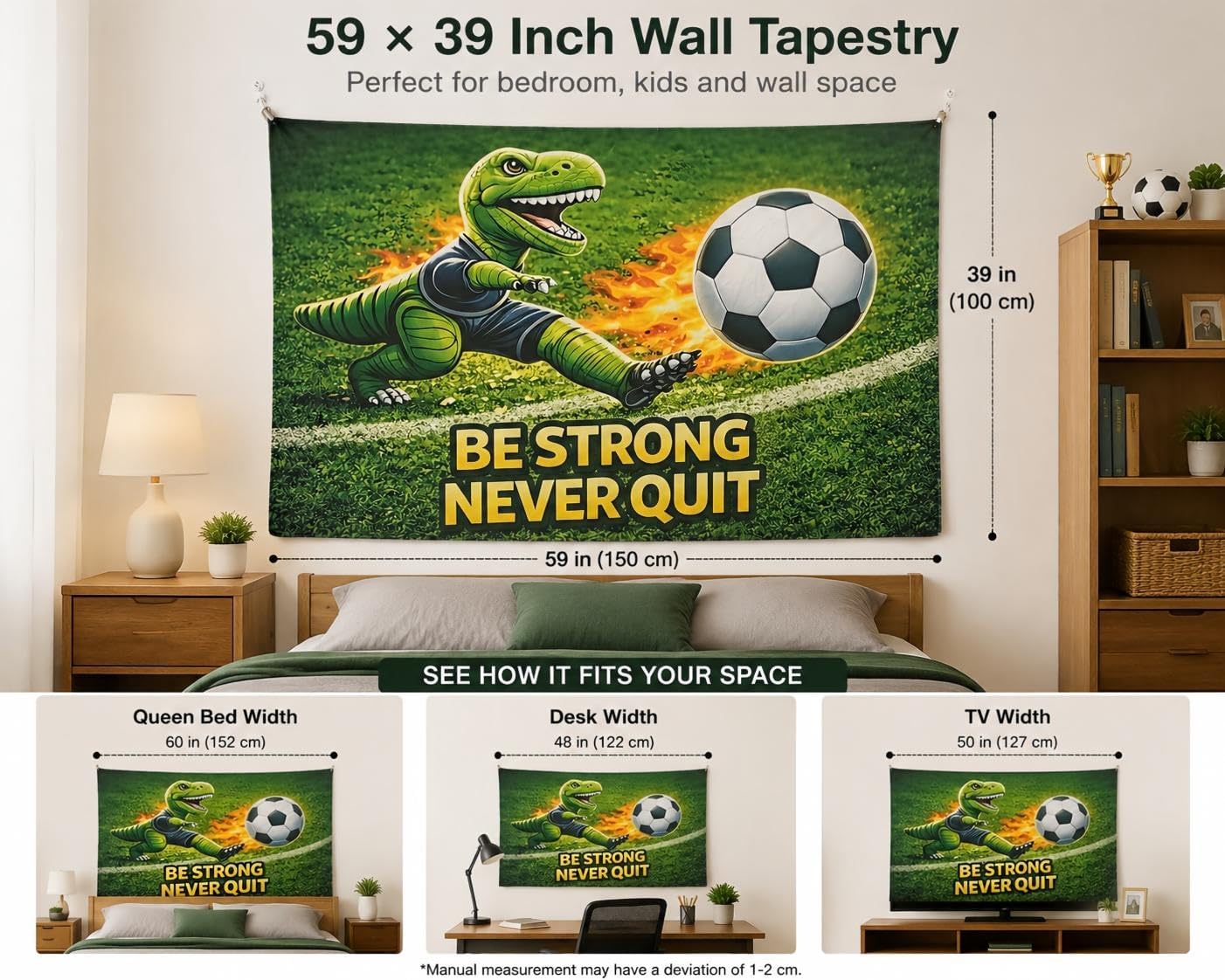 MHCT Dinosaur Tapestry, Dinosaur Room Decor for Boys, Soccer Wall Decor image 4