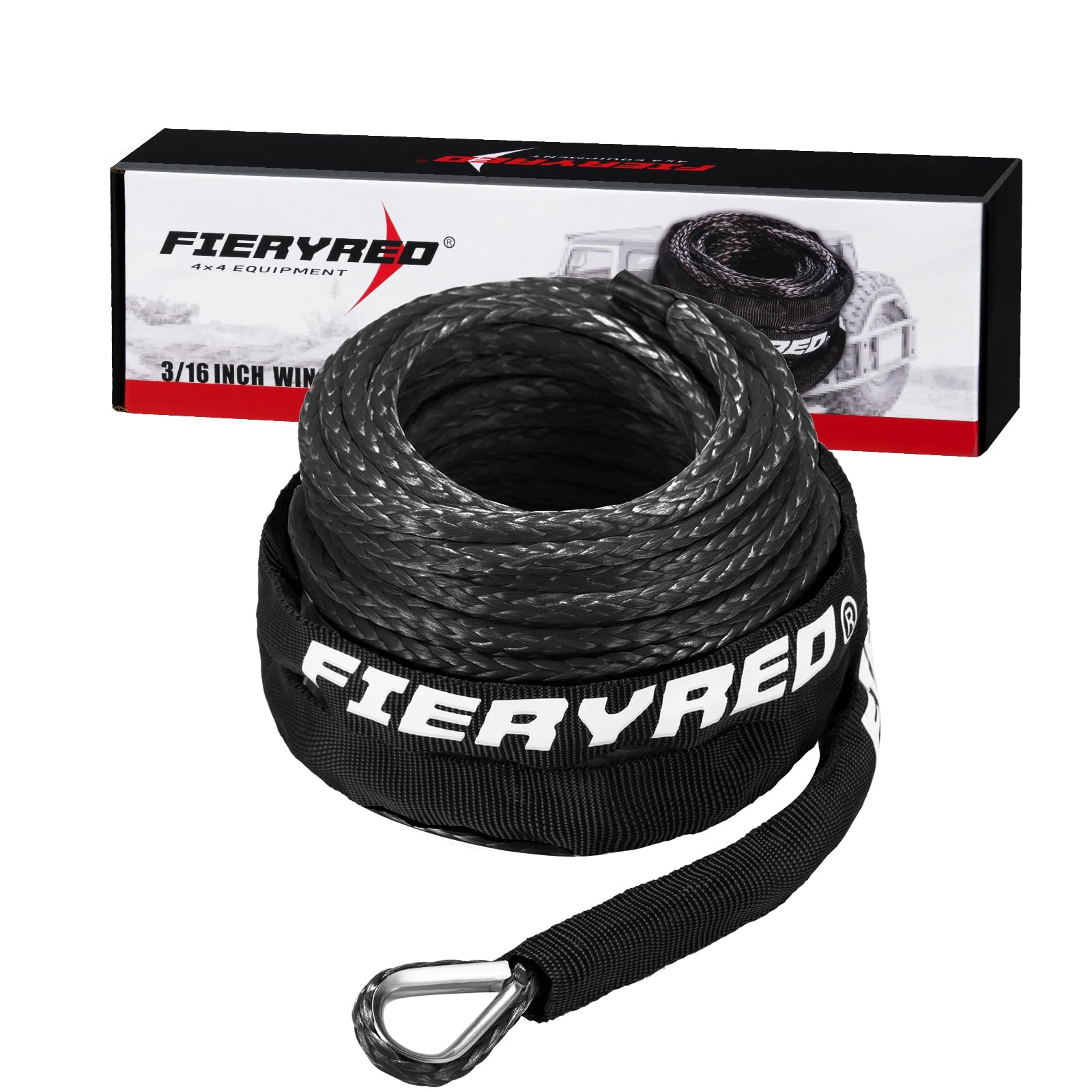 FieryRed Cavo per verricello da 3/16", 50 m, 3855,5 kg, corda sintetica per argano ATV/UTV, ricambio con manicotto protettivo adatto per argano da 3000 a 2721,6 kg, arancione/nero/grigio disponibile
