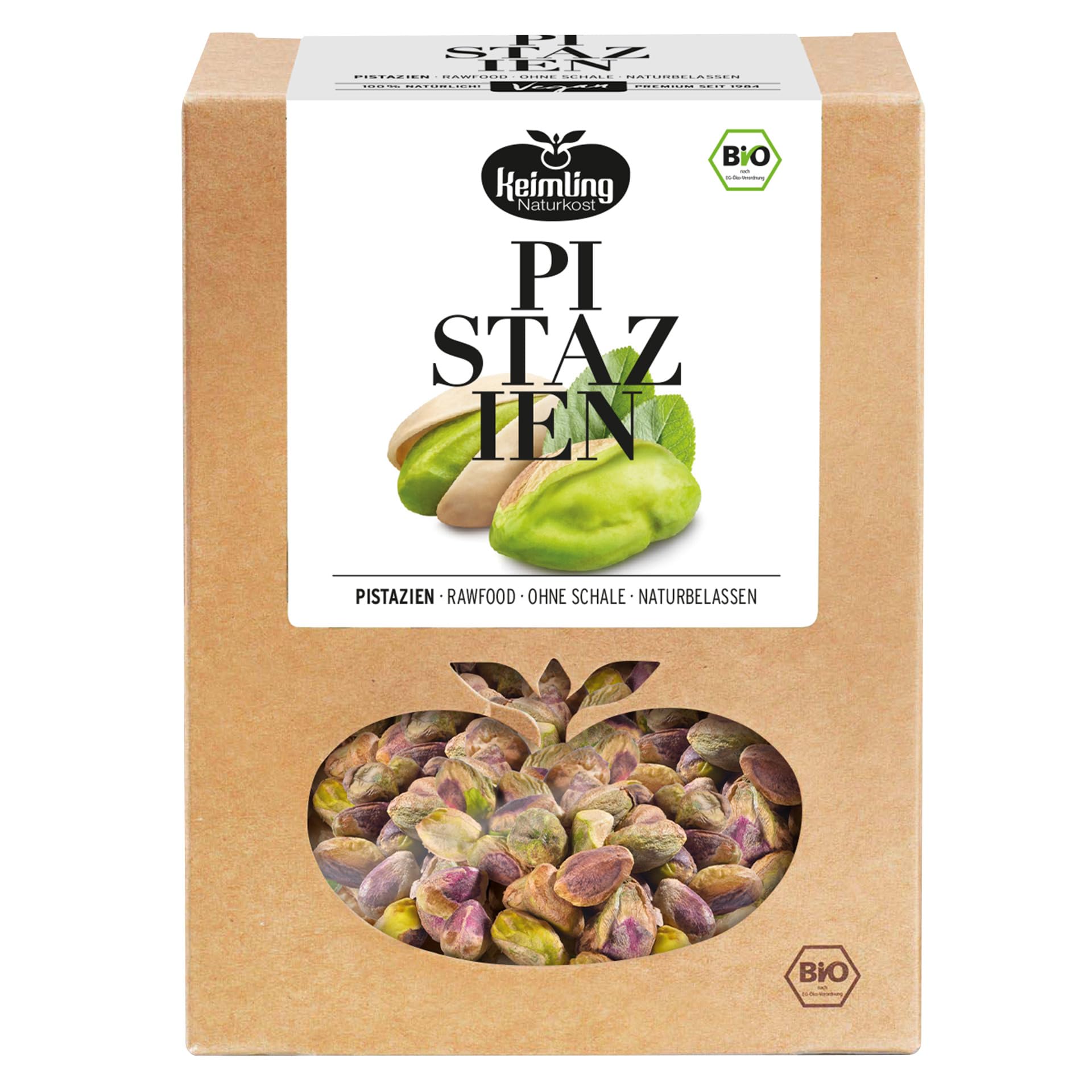 Bio-Pistazienkerne ohne Schale – ungeröstet & ungesalzen, Rohkostqualität aus Spanien, reich an ungesättigten Fettsäuren, Vitamin E & B1, vegan, Keimling Naturkost (75 g)