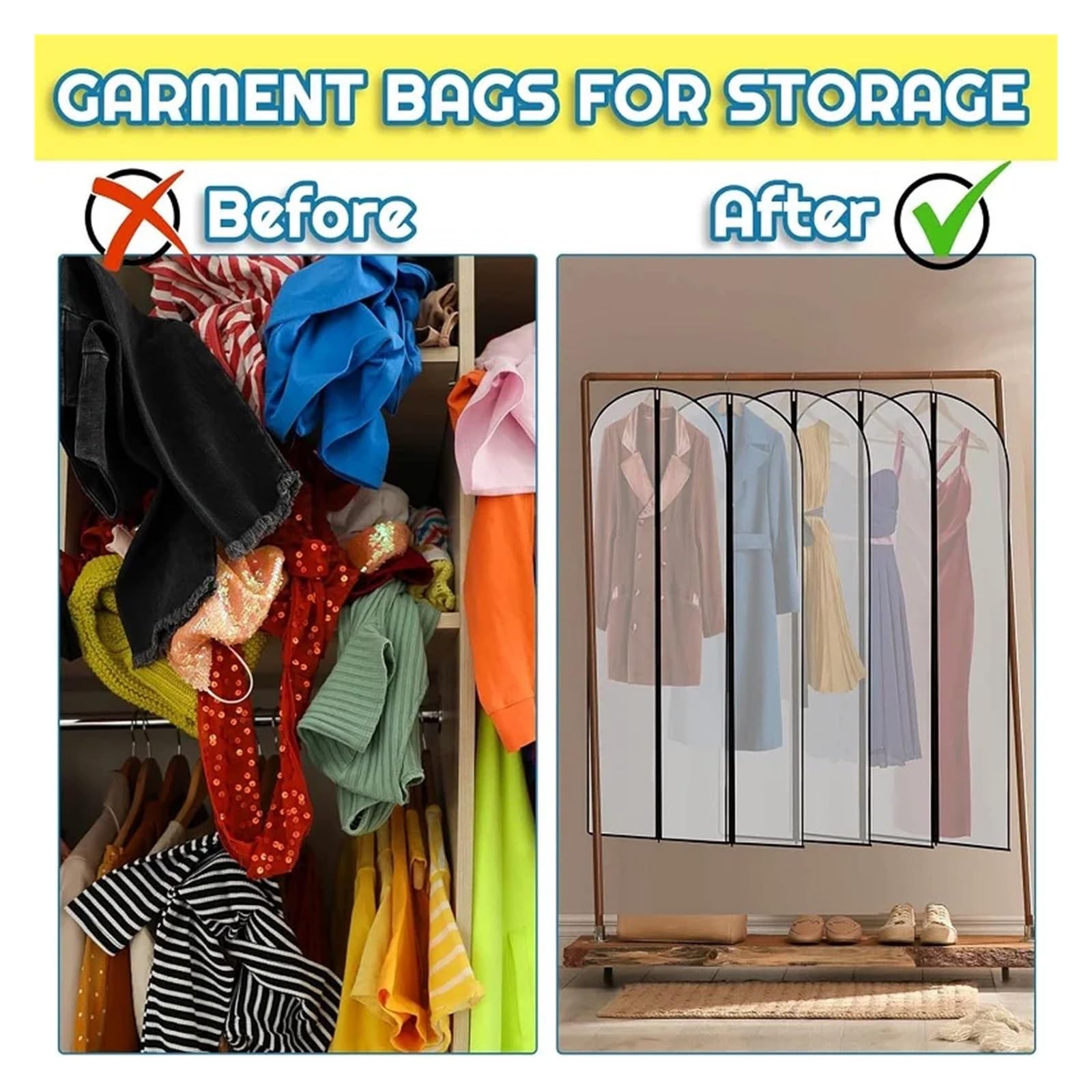 fundas para ropa Clothes Hanging Dust Cover Suit Coat Wedding Dress Storage Wardrobe Clothing Organizers With Zipper(60X100CM,5PCS)