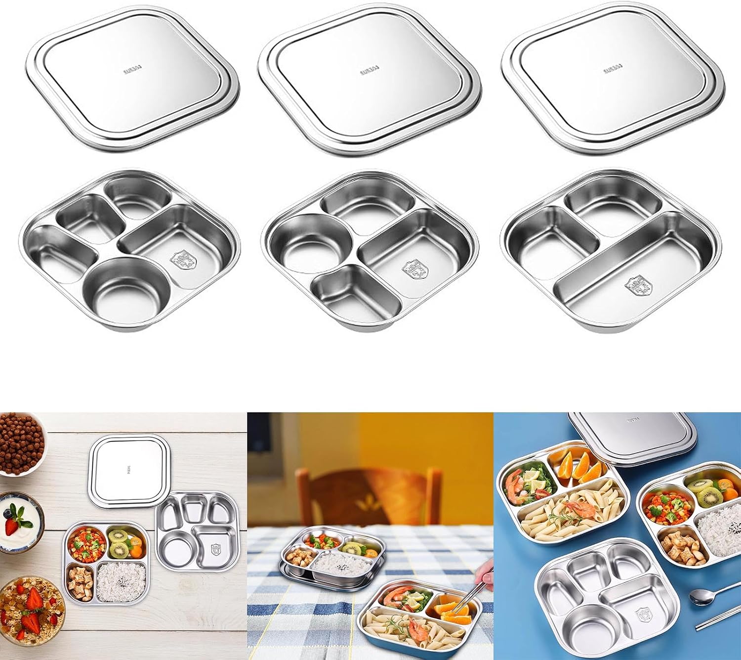 Sectioned Plates Mess Trays Practical Stainless Steel Camping Plates Divided Dishes for Meal Management Picnics Serving