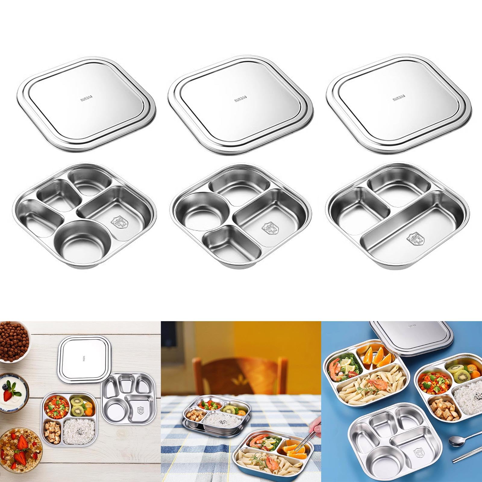 Zkbszn Tableware,Sectioned Plates Mess Trays Practical Stainless Steel Camping Plates Divided Dishes for Convenient Meal Management