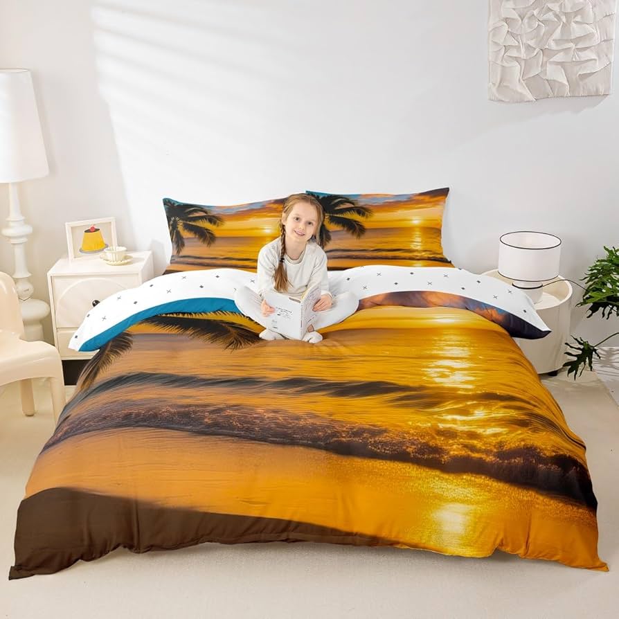 Amazon｜Erosebridal ビーチ寝具セット ツインサイズ ヤシの木の葉