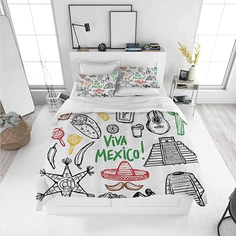 Amazon.com: Moderna funda de edredón mexicana decoración, boceto de objetos  latinos con burritos guitarra Tequila botella piñata Quetzal Coati, Multi  mejor estilo moderno cama colcha para hombres mujeres (Queen) : Hogar y