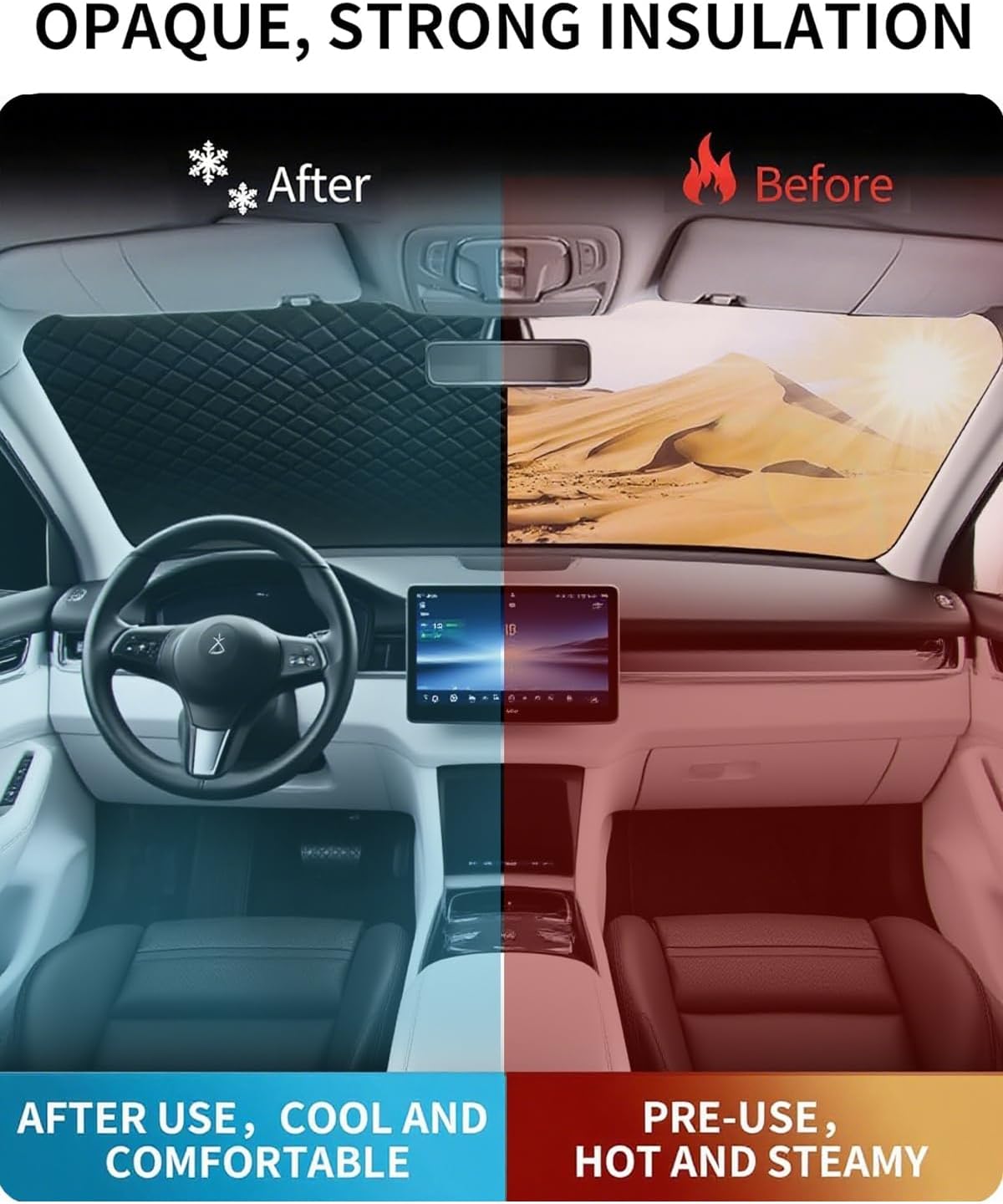 4 Layers Car Windshield Cover for Ice and Snow,Heavy Duty Truck Windshield Snow Cover with Side Mirror Covers,Front Window Frost Hail Protector for Most Car, Truck, SUV, Van (70 x 43 Inch)