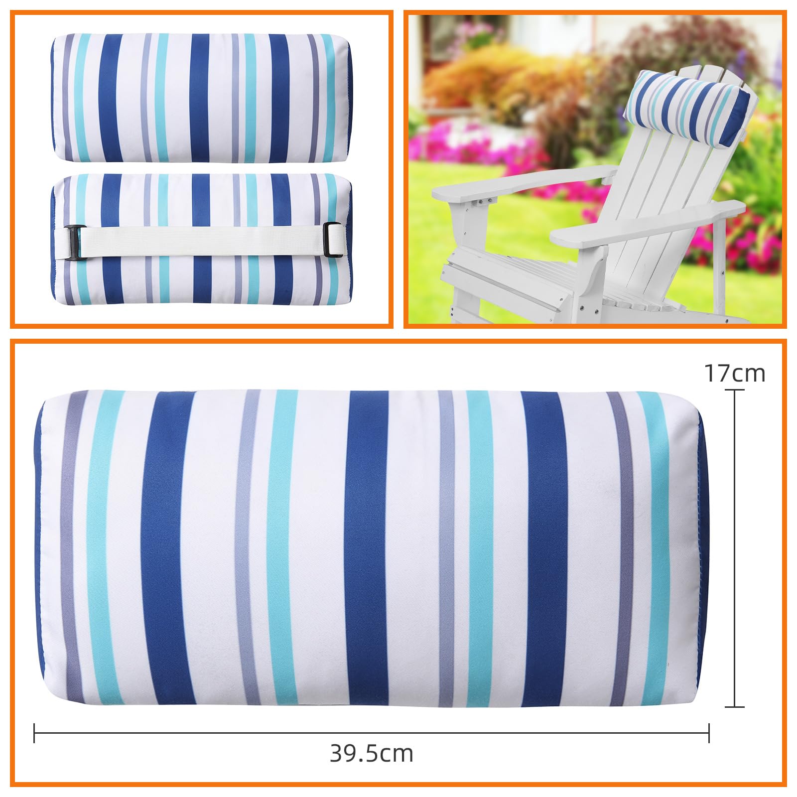 Ourtdoor Coussin de soutien de la tête et du cou avec sangle pour chaise inclinable zéro gravité, rayures