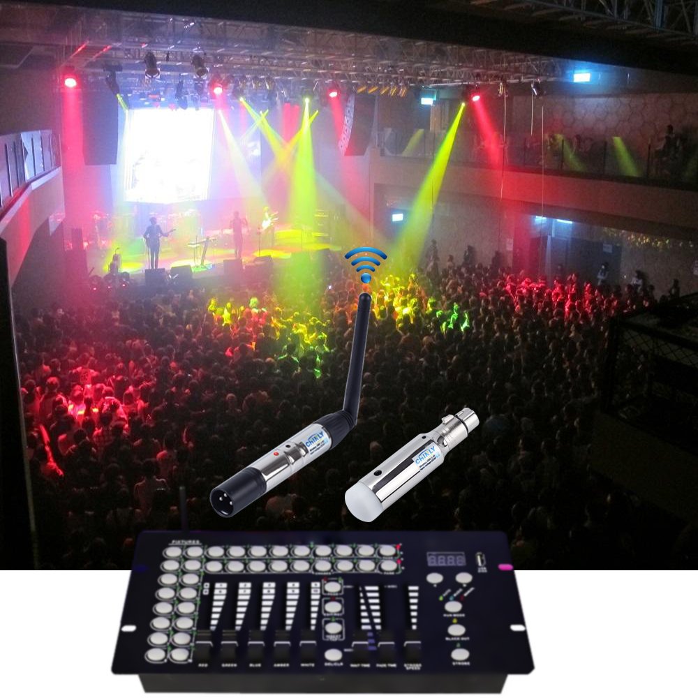 CHINLY DMX512 2,4G ISM 1 Transmisor y 5 Receptores Inalámbricos Batería Integrada Recargable para Luces Led de Fiesta de DJ Stage Bar